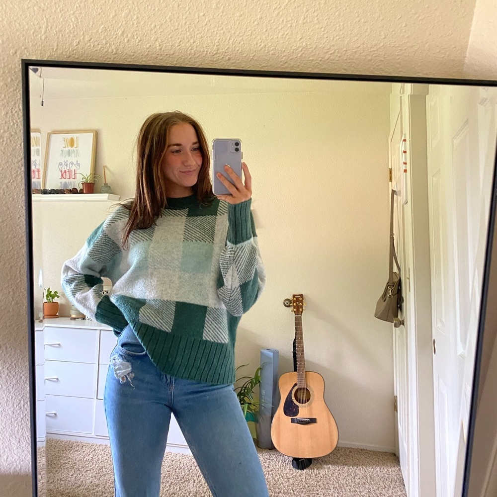 A New Day Green Gingham sweater